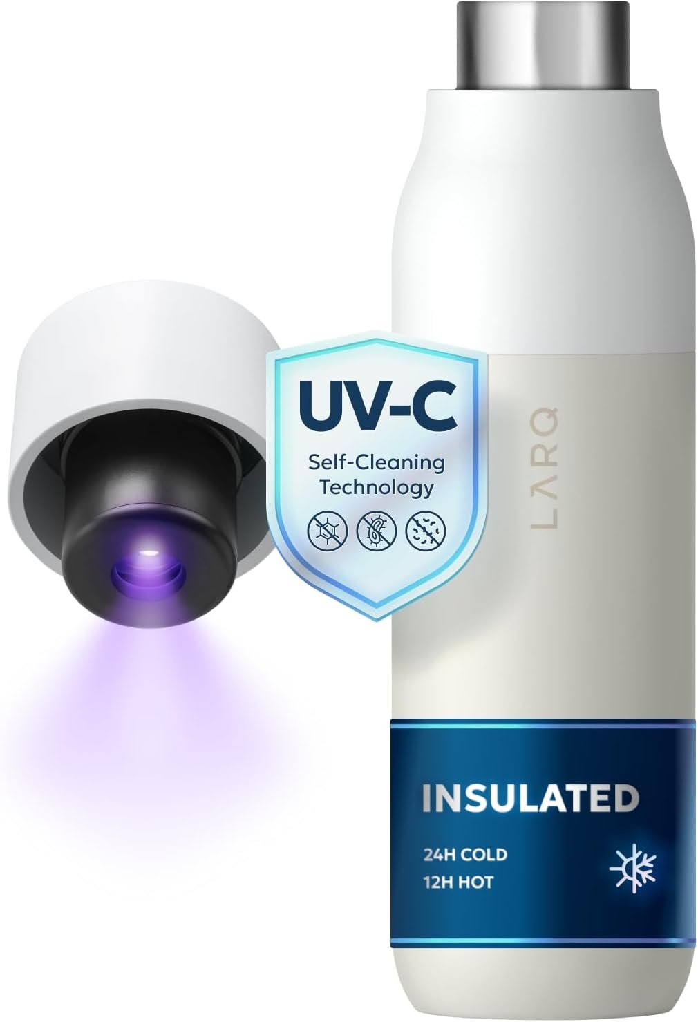 LARQ Bottle PureVis insulated stainless steel UV-C bottle in granite white