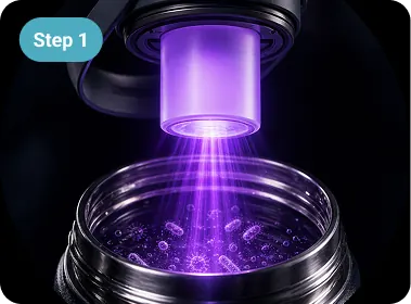 UV-C LED in the Beam+ cap sanitising the inside of the bottle